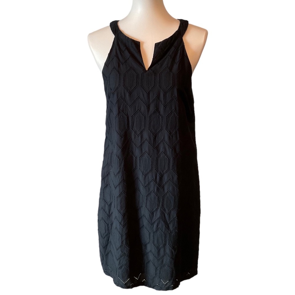 Banana Republic Deep Navy Blue Geometric Eyelet Dress Shift Sz 10